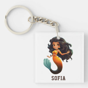 Porte-clefs Cute African Mermaid Girl - Custom Name Afro Kids