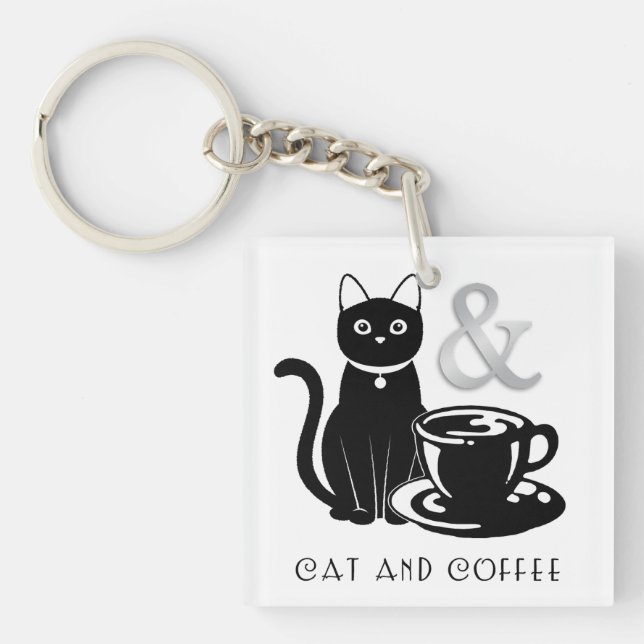 Porte-clefs Cute Amoureux des chats Lover café noir et blanc (Devant)