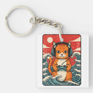 Porte-clefs Cute Anime Gamer Cat Japanese Gaming Retro