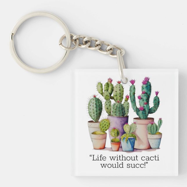 Porte-clefs Cute aquarelle cactus succulents dans les pots (Devant)