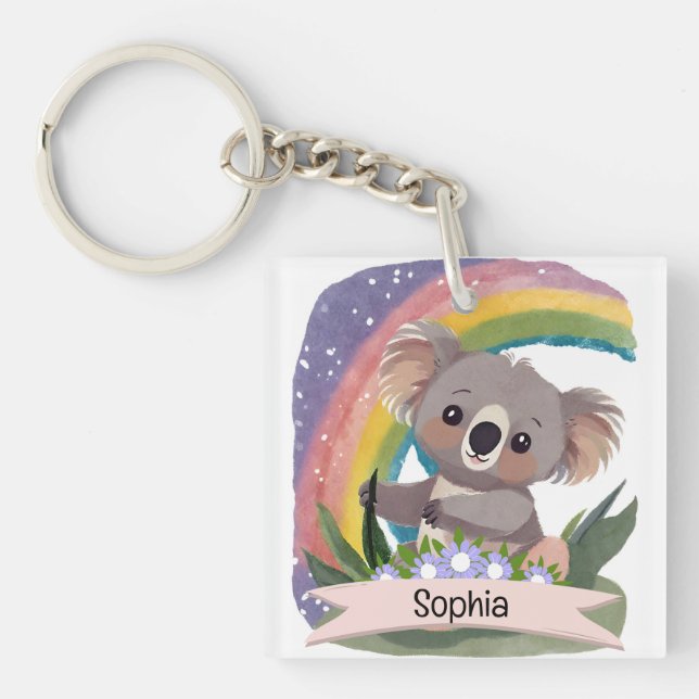Porte-clefs Cute Baby Koala Rainbow Nom personnalisé (Devant)