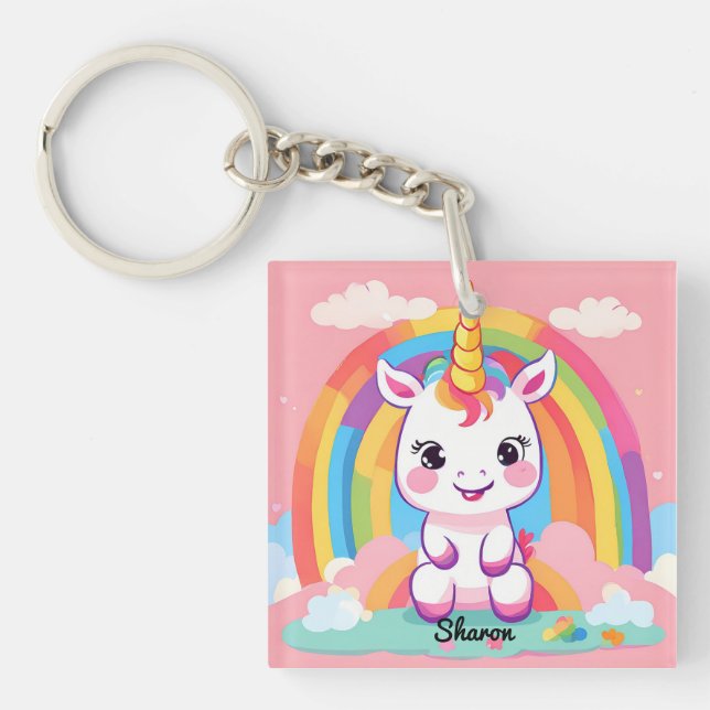 Porte-clefs Cute Baby Unicorn Arc-en-ciel (Devant)