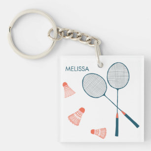 Porte-clefs Cute Badminton Birdie Racquet CUSTOM Retro