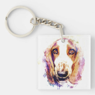 Porte-clefs Cute Basset Hound Chien Face Animal Pet Croquis