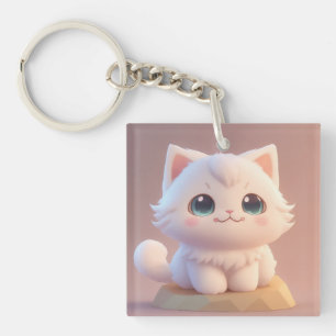 Porte-clefs Cute Big Eyes Fluffy White Kitten