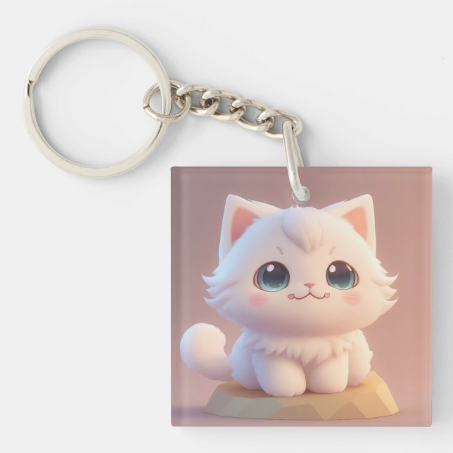Porte-clefs Cute Big Eyes Fluffy White Kitten (Devant)