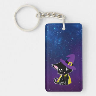 Porte-clefs Cute Black Cat Wizard Under the Stars Keychain