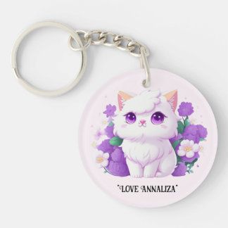 Porte-clefs Cute blanc Fluffy Chat persan avec gloire du matin