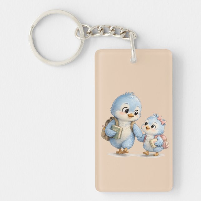 Porte-clefs Cute Blue Bird Brother Acrylic Keychain (Devant)