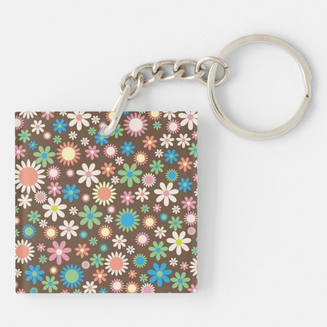 Porte-clefs Cute Brown Flower Power Pattern (Dos)