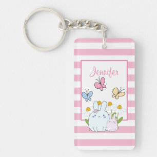 Porte-clefs Cute Bunnies avec marguerites de printemps et papi