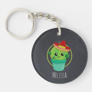 Porte-clefs Cute Cactus dans un Sombrero sur tableau noir