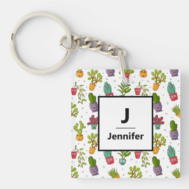 Porte-clefs Cute Cactus Nature Succulents Monogramme Motif (Devant)