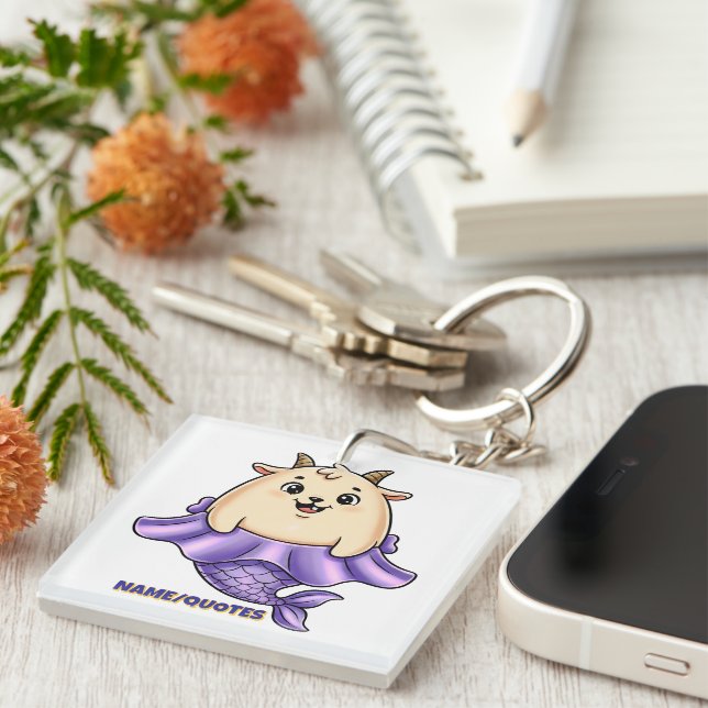 Porte-clefs Cute Capricorn Cartoon – Whimsical Zodiac (Devant Droit)