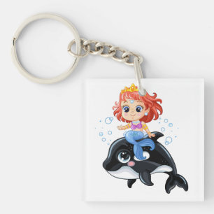 Porte-clefs Cute caricature sirène et orca T-Shirt