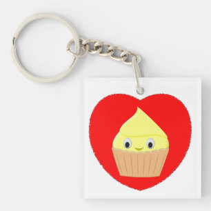 Porte-clefs Cute Cartoon Citron Cupcake Dans Le Coeur Rouge