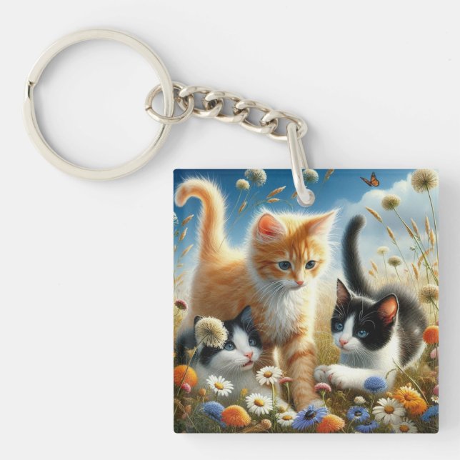 Porte-clefs Cute Cats Fleur sauvage Jardin Acrylique Porte - c (Devant)