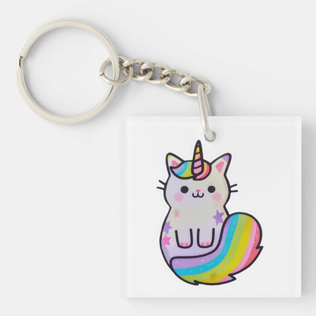 Porte-clefs Cute chat licorne arc-en-ciel (Devant)