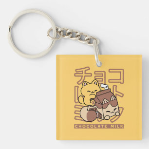 Porte-clefs Cute Chat Riding Chocolat Lait Carton Kawaii Art