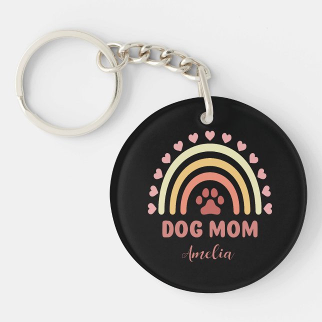 Porte-clefs Cute Chien Maman Nom personnalisé Rainbow Motif (Devant)
