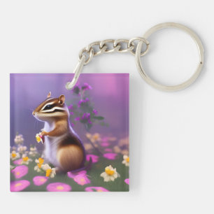 Porte-clefs Cute Chipmunk en Fleurs