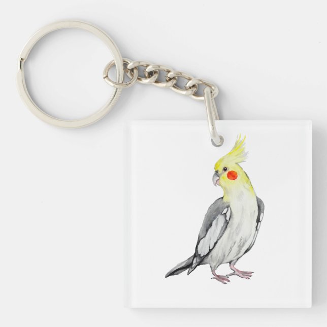 Porte-clefs Cute Cockatiel Aquarelle Parrot. (Devant)