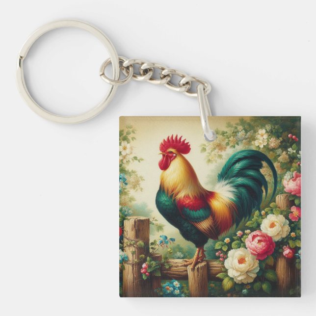Porte-clefs Cute coq rustique/vintage (Devant)