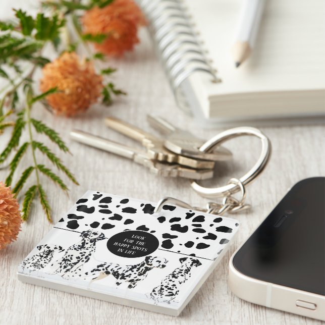 Porte-clefs Cute Dalmatiens Noir & Blanc Zones Joyeuses (Devant Droit)