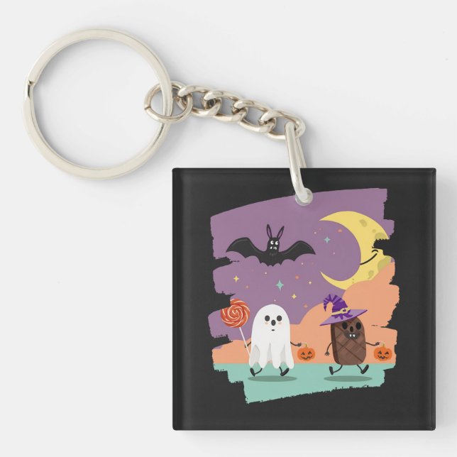 Porte-clefs Cute Fantôme d'Halloween et amis de bonbons (Devant)