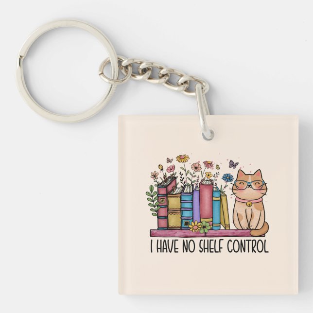 Porte-clefs Cute Floral Livres et Chat (Devant)