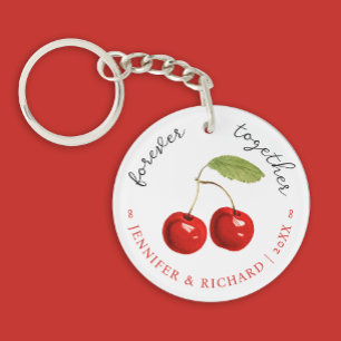 Porte-clefs Cute Forever Ensemble Love Mots Et Cerises Rouges