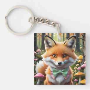 Porte-clefs Cute Fox avec arc vert et rose