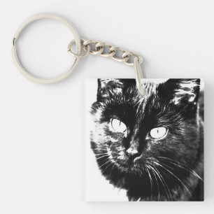 Porte-clefs Cute Funky Chat Noir Kitten Eyes croquis
