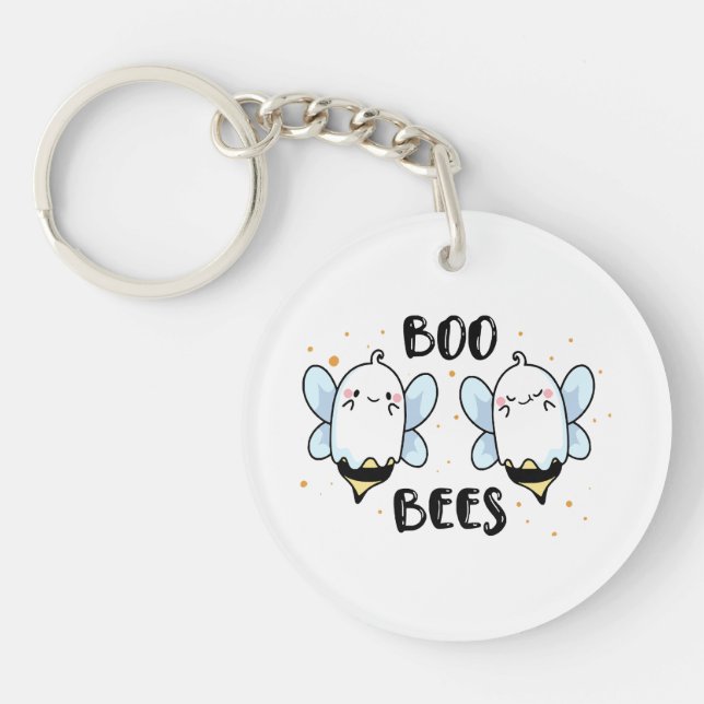 Porte-clefs Cute Ghost Boo Bees - Funny Halloween sur blanc (Devant)