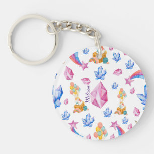 Porte-clefs Cute Girl rose Nom Unicorne personnalisée 