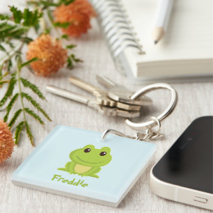 Porte-clefs Cute grenouille verte sur bleu