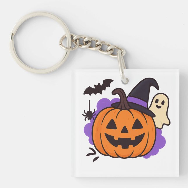 Porte-clefs Cute Halloween Pumpkin with Witch Hat – Ghost & Ba (Devant)