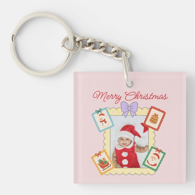 Porte-clefs Cute Holiday Collage with Festive Pastel Frames (Devant)