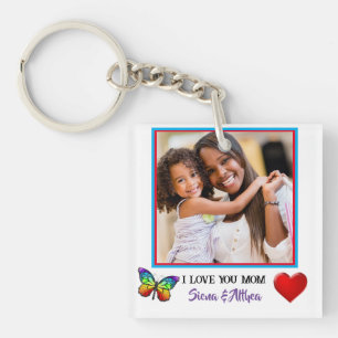 Porte-clefs Cute I Lote You Mom Photo personnalisée et nom
