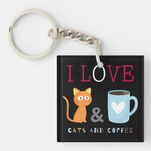 Porte-clefs Cute I Love Cats and Coffee Black