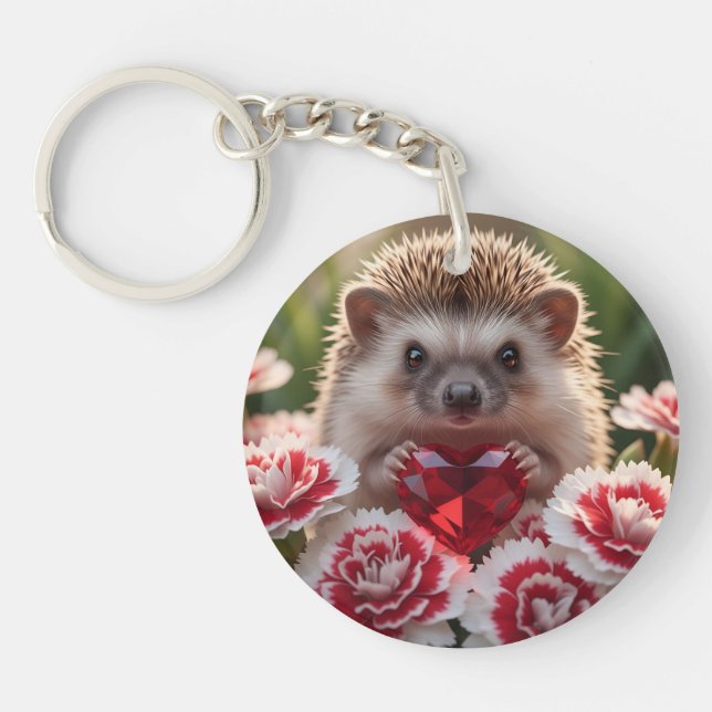Porte-clefs Cute January Hedgehog with Garnet Heart (Devant)