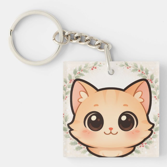 Porte-clefs Cute Kawaii Cat Face Keychain (Devant)