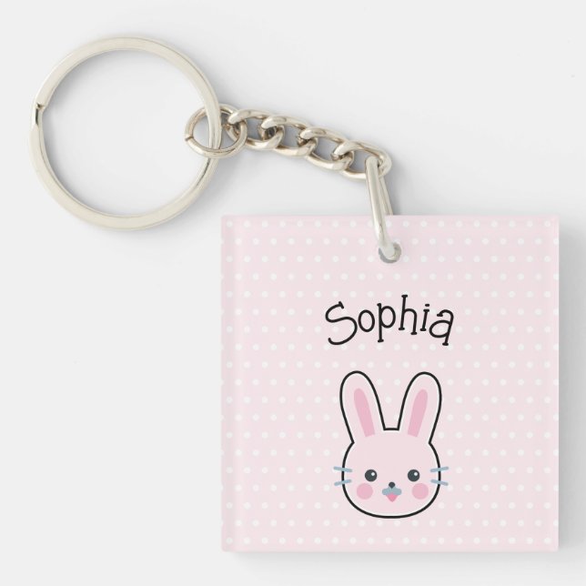 Porte-clefs Cute Kawaii lapin rose et Pois (Devant)