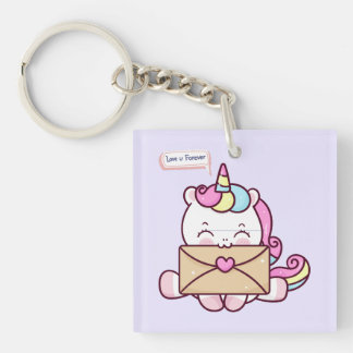 Porte-clefs Cute Kawaii Unicorn Love Illustration