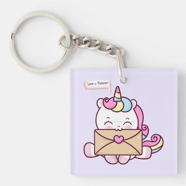 Porte-clefs Cute Kawaii Unicorn Love Illustration (Devant)