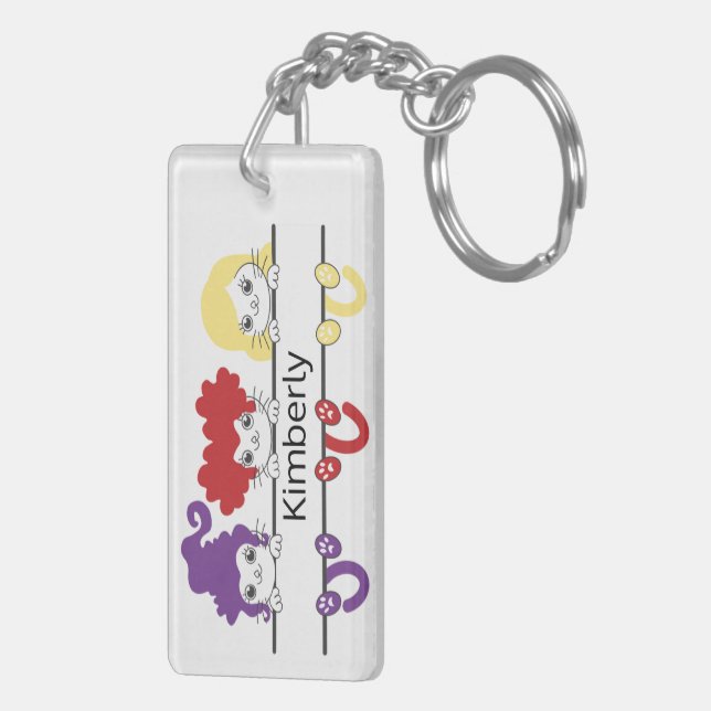 Porte-clefs Cute Kawaii Witch Sisters Cats Name Monogram (Dos droit)