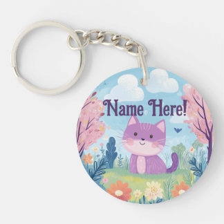 Porte-clefs Cute Kitten Nom personnalisé Purple Chat