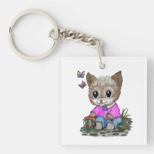 Porte-clefs Cute Kitty Chat et Papillon (Devant)