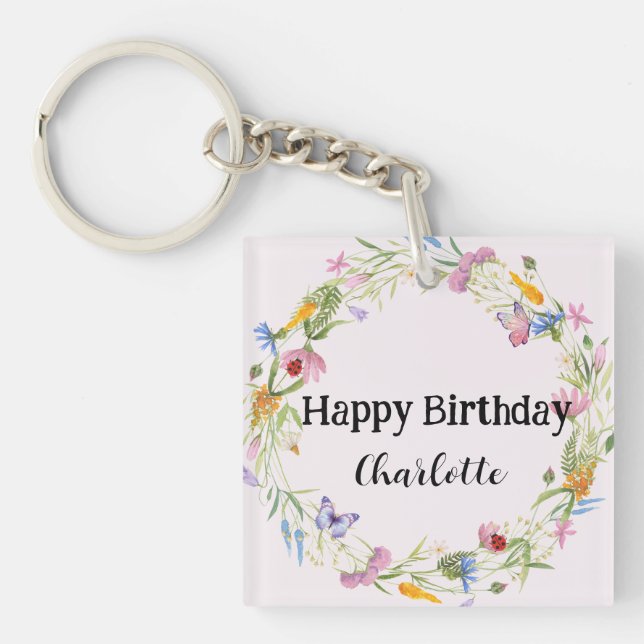 Porte-clefs Cute Ladybug Butterfly Daisy floral Rustique Motif (Devant)