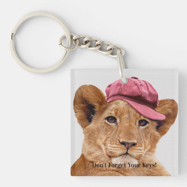 Porte-clefs Cute Lion Cub Porter un Casquette Personnaliser (Devant)